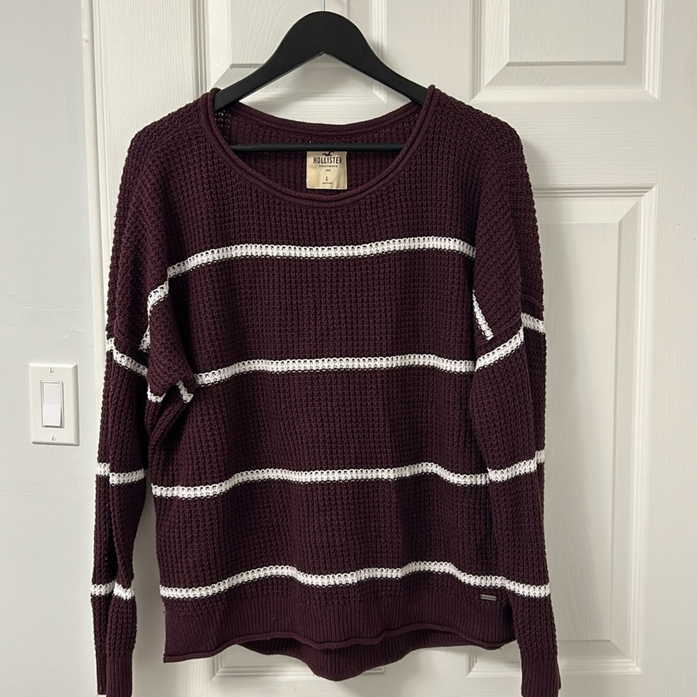 Hollister (L) Maroon/White Striped Knit Sweater